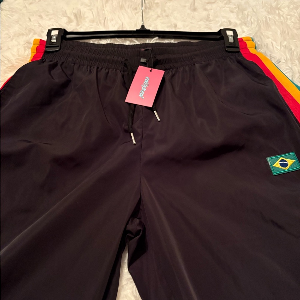 Edikted ~ Black Track Pants with Red Green and Yellow Stripes Fauna NWT